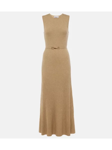 Rochie midi Gabriela Hearst de lână până la genunchi de costum bej