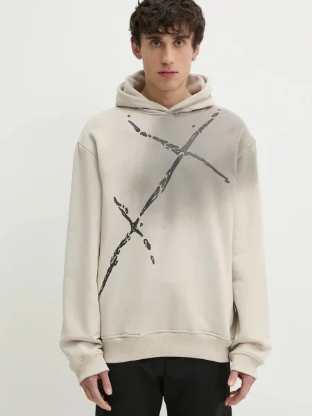 Bombažen pulover Heliot Emil s kapuco bež