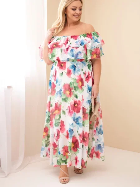 Rochie maxi Kesi Włoski cu volane albastru