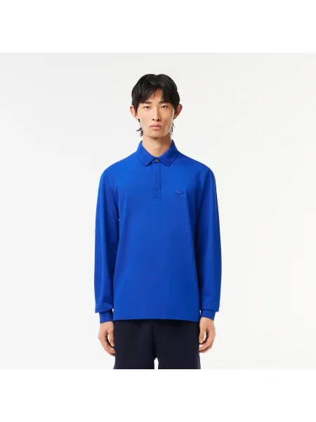 Lacoste Koszulka Polo Z Długim Rękawem Smart Paris Z Elastycznej Bawełny niebieska