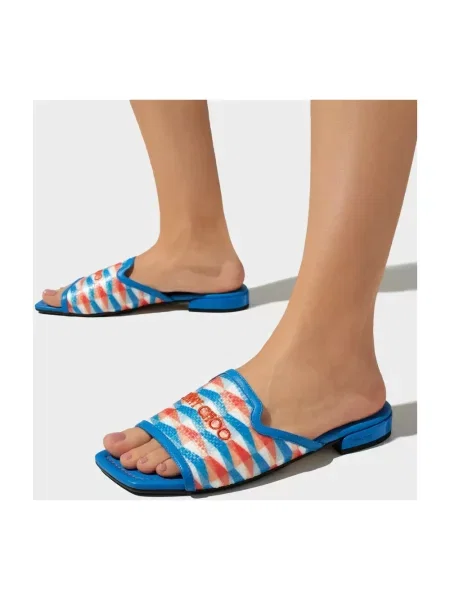 Klapki Jimmy Choo skórzane bez obcasa niebieskie