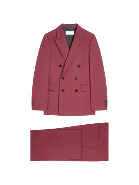 Costum Dries Van Noten de lână cu două rânduri de nasturi roșu