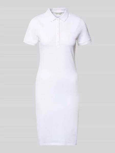 Sukienka polo do kolan z wyhaftowanym logo Gant biała