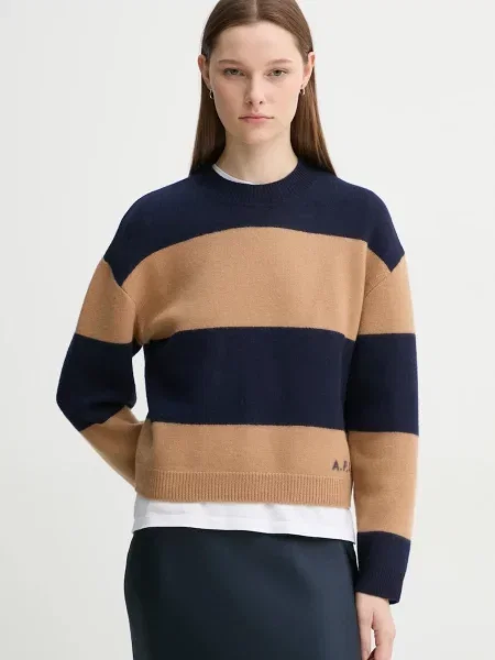 A.P.C. pulover de lana pull penny femei marin cu turtleneck albastru