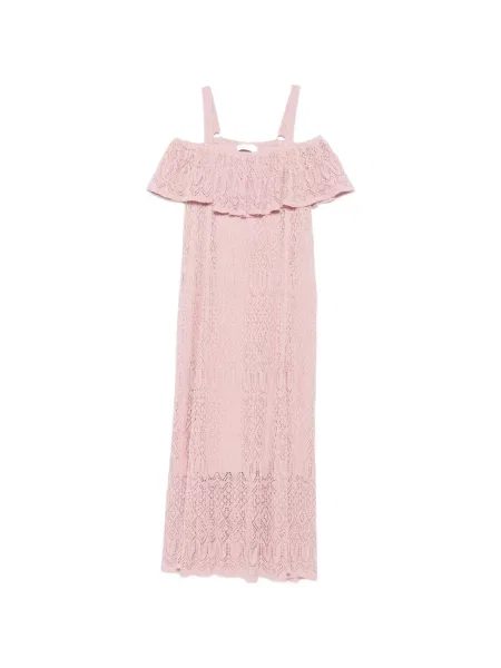 Rochie midi Zimmermann cu volane din dantelă roz