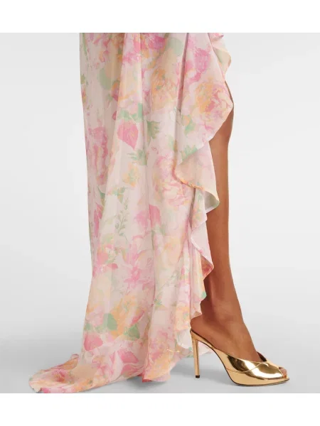 Rochie maxi Bananhot cu model floral cu volane asimetrică