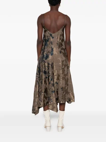 Rochie midi Uma Wang tricotate asimetrică maro