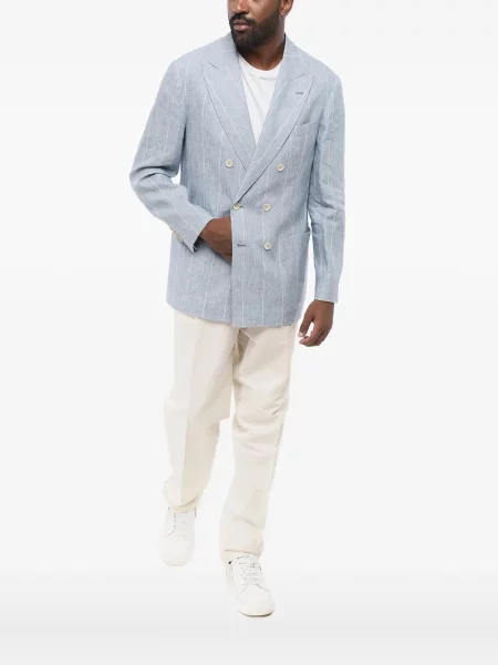 Prugasti blejzer Brunello Cucinelli na dvostruko kopčanje plava