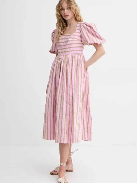 Stine Goya sukienka midi rozkloszowana różowy