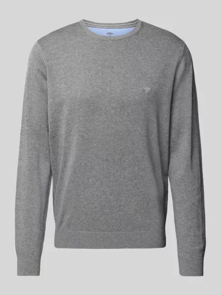 Sweter z dzianiny z wyhaftowanym logo model ‘Superfine’ Fynch-hatton srebrny