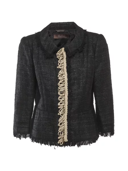 Geacă Max Mara cu franjuri din tweed negru