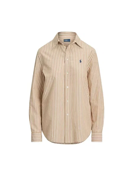 Lniana koszula Polo Ralph Lauren w paski brązowa