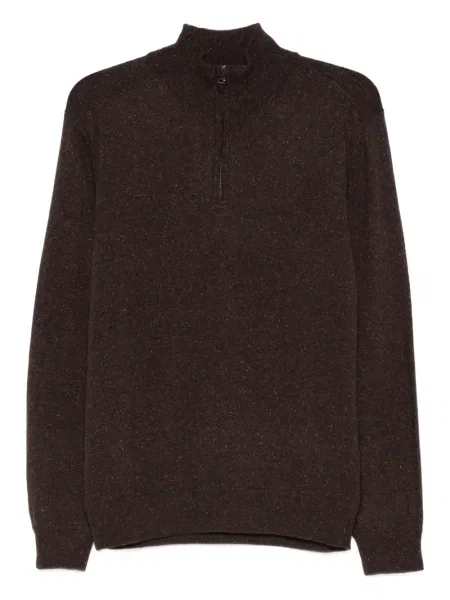 Vlněný svetr Canali s polovičními zipem hnědý