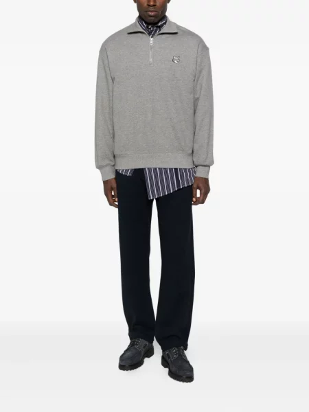 Hanorac Maison Kitsune de jumătate de fermoar gri