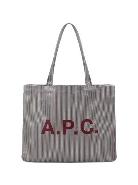 Geantă shopper A.p.c. cu dungi cu imagine gri