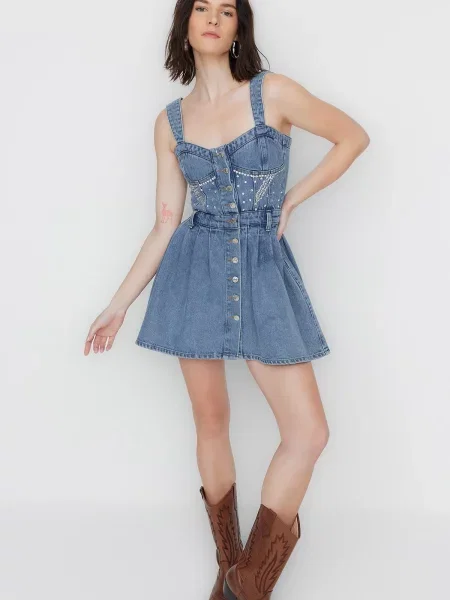 Rochie din denim Trendyol cu imagine albastru