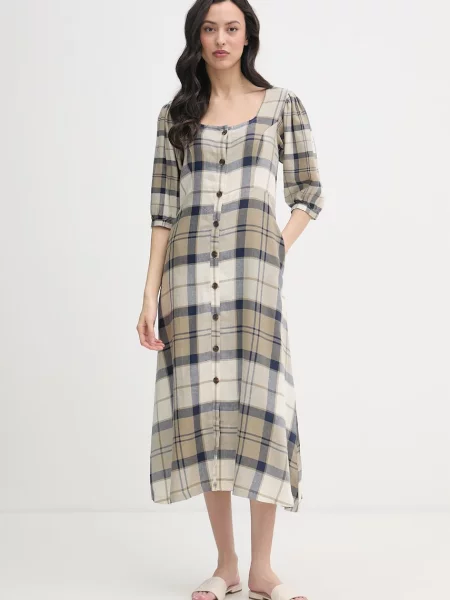 Barbour sukienka z dodatkiem lnu Ballina beżowa