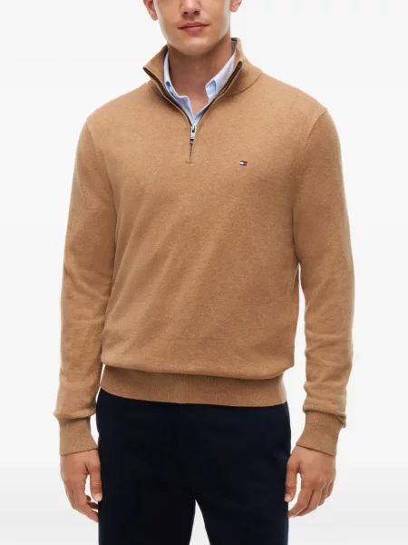 Pulover Tommy Hilfiger cu broderie maro