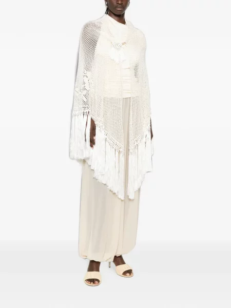 Poncho Chiara Is cu franjuri alb