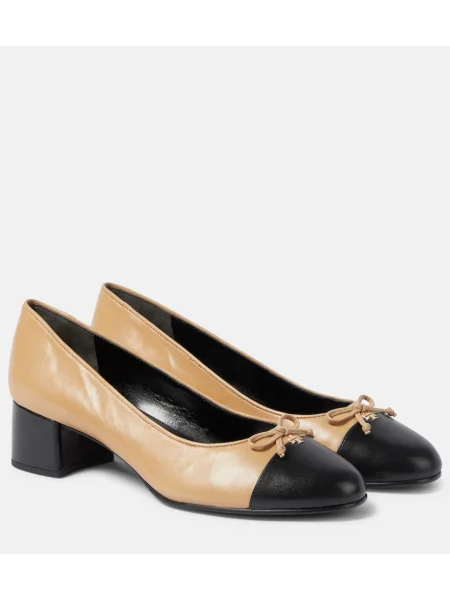 Pantofi cu toc Tory Burch cu funde din piele bej