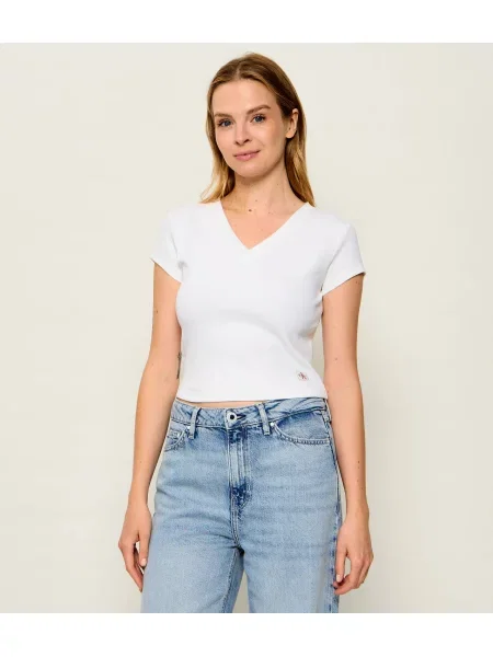 Calvin Klein Jeans Tricou | Cropped Fit alb
