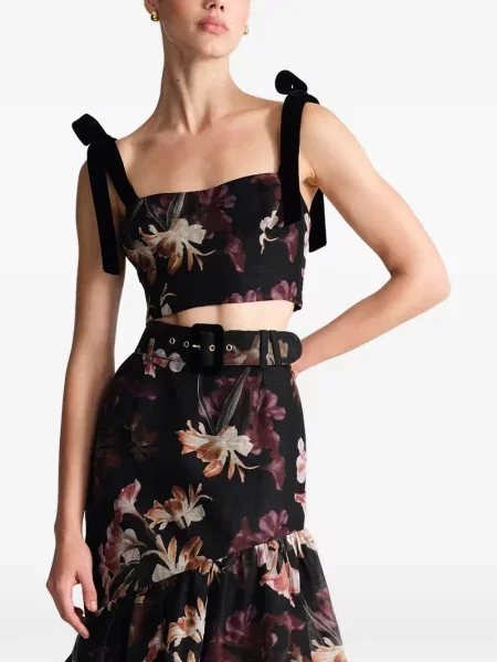 Top Cara Cara cu model floral cu imagine negru