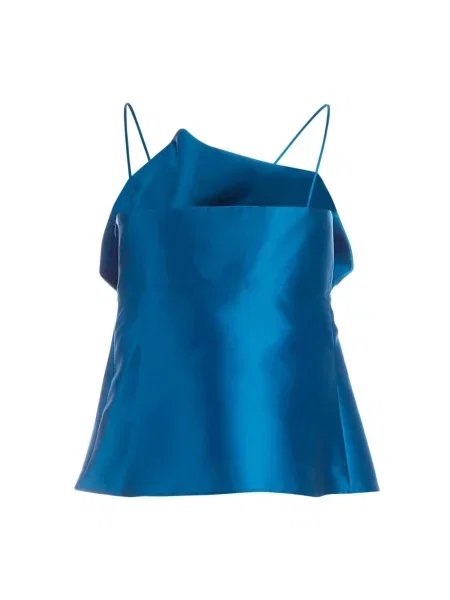Lniany top Alberta Ferretti z kokardką niebieski