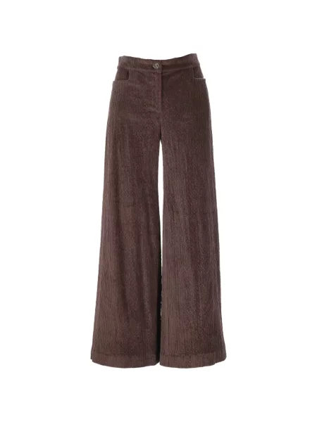 Pantaloni palazzo Kristina Ti de catifea cord maro