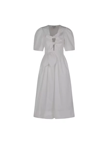 Sukienka midi Ganni wiązana na ramiączkach ze stretchu biała