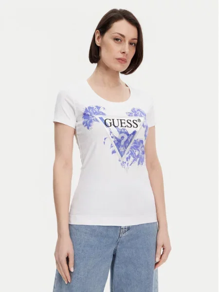 Majica Guess s cvetličnim vzorcem bela