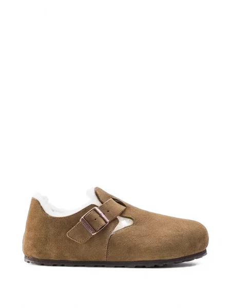 Sandale Birkenstock cu cataramă din piele de oaie maro