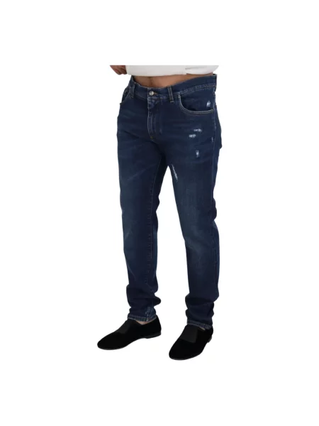 Skinny jeansy skinny Dolce And Gabbana z przetarciami niebieskie