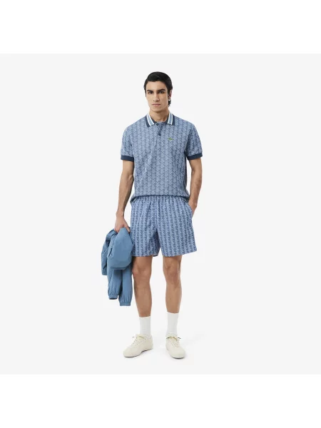 Lacoste Kąpielówki Z Nadrukiem Monogramu niebieskie