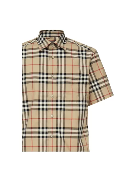 Koszula z krótkim rękawem Burberry w kratę beżowa