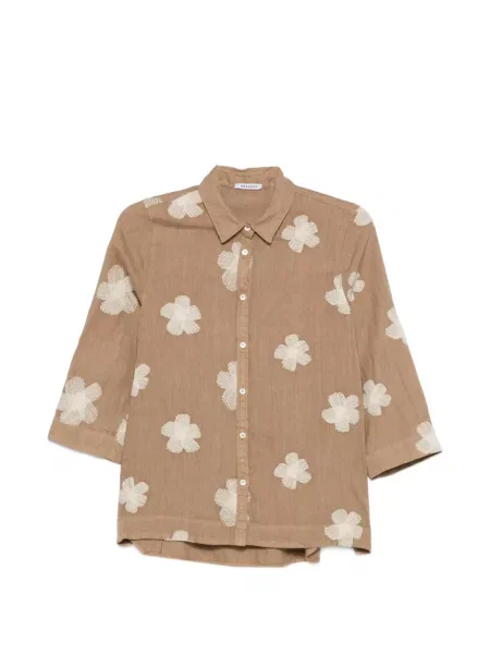 Cămașă Rosso 35 cu broderie cu model floral maro