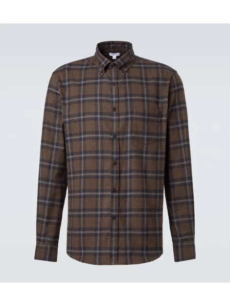 Flanel srajca Sunspel s karirastim vzorcem rjava