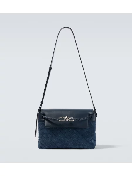 Majhen torba Bottega Veneta iz semiša modra