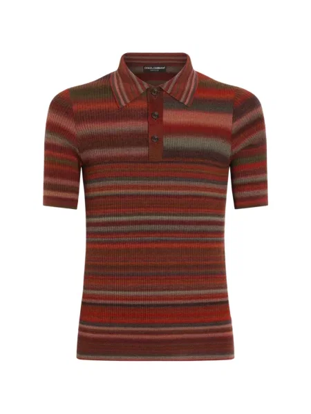 Tricou polo Dolce & Gabbana de lână cu dungi roșu
