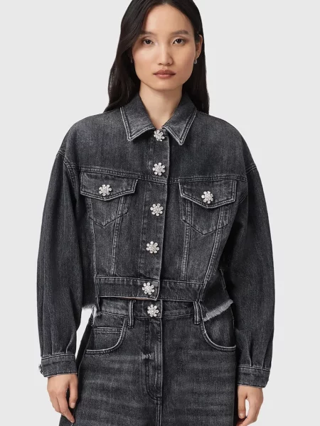 Дънково яке AllSaints BETH преходен модел черно