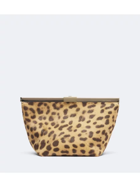 Geantă plic Jimmy Choo cu imagine cu model leopard bej