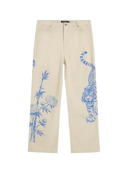 Desigual Pantaloni kitt / albastru regal alb