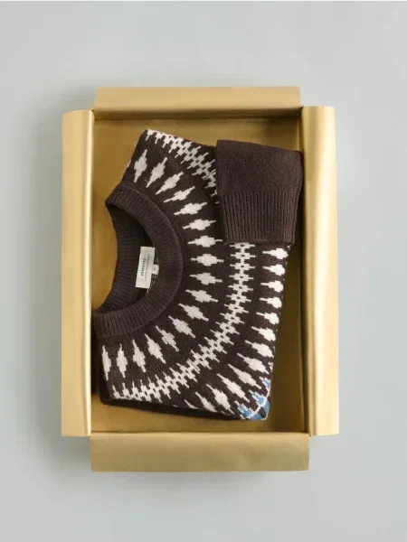 Reserved Pulover cu adaos de lână maro-închis maro