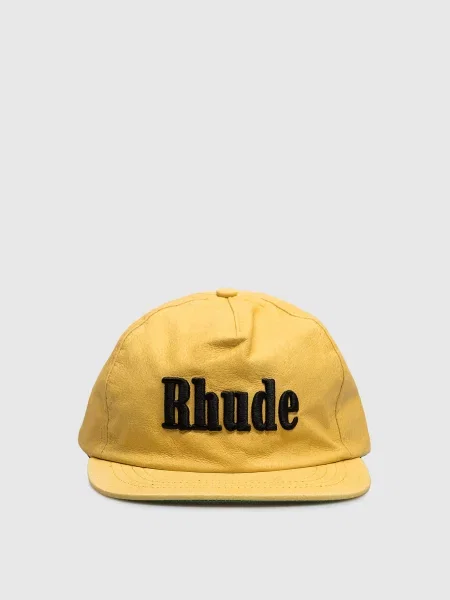 Шкіряна кепка з вишивкою логотипа Rhude жовта