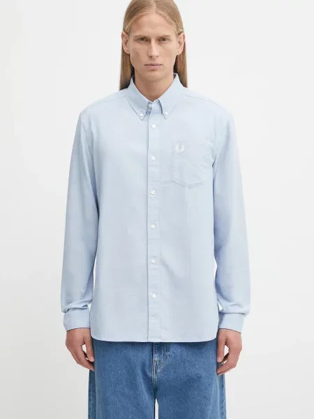 Koszula Fred Perry z logo z kołnierzem z twillu niebieska