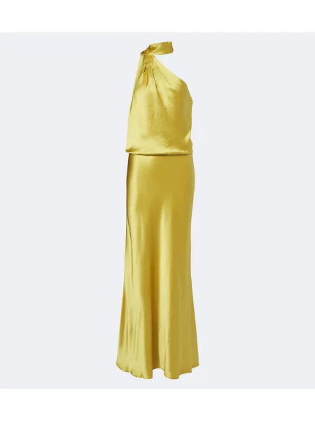 Rochie maxi Staud din satin cu un umăr gol galben