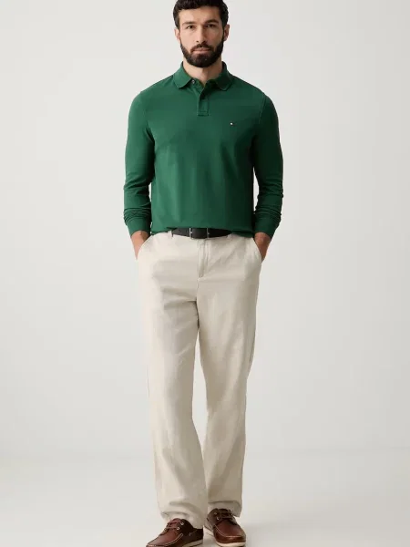 Tommy Hilfiger tričko s dlhým rukávom pánske s bavlnou zelená