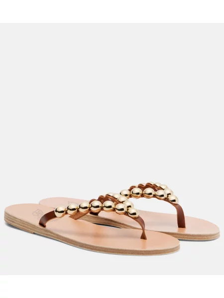 Chiloți tanga Ancient Greek Sandals din piele cu tepi maro