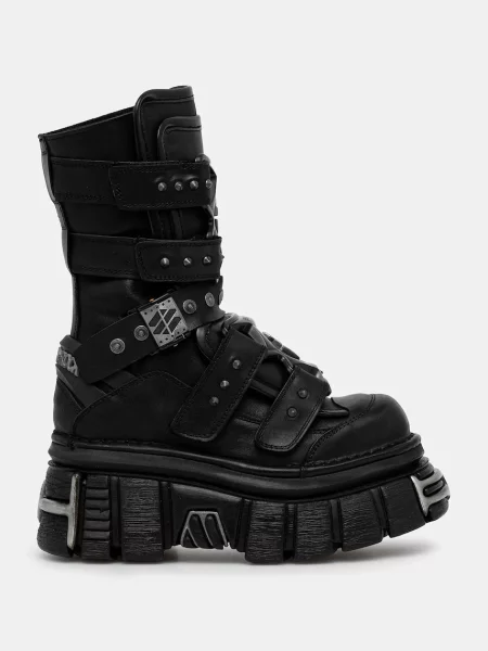 New Rock botki skórzane CRUST NEGRO TOWER NEGRO ACERO czarne
