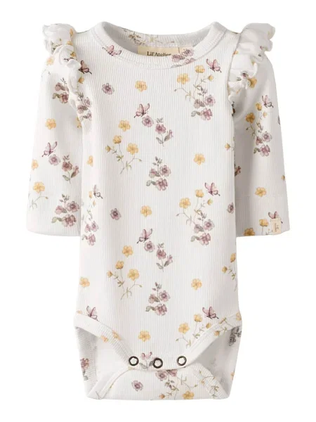 Lil'Atelier Salopetă/Body NBFGAVO galben lămâie / oliv / mauve alb
