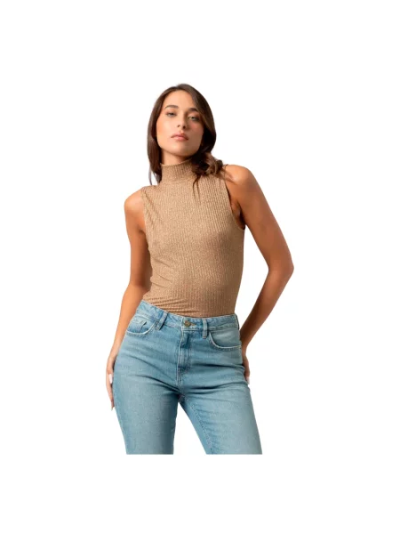 Dzianinowy top Kocca ze stójką brązowy